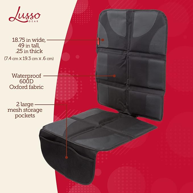 Lusso Gear Car Seat Protector 2-Pack - Gray, Universal Fit - Waterproof Padded Shield with Mesh Pockets & Travel Storage - Booster Car Seat Guard & SUV Trunk Organizer