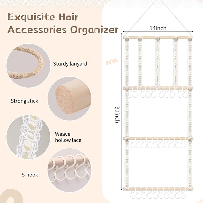 POVETIRE Headband Holder Hair Bows Organizer for Girls, Baby Headbands Hair Accessories Organizer Storage Wall Hanging Decor for Toddler Girls Room