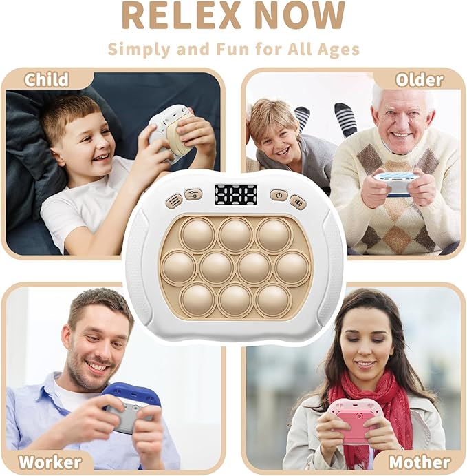 Pop Game Light Up Fidget Toy for Kids, 6 Modes LED Screen Quick Push Game Controller Electric Fidget Popper Car Games Quick Push Bubble Games Birthday Toys for Kids White