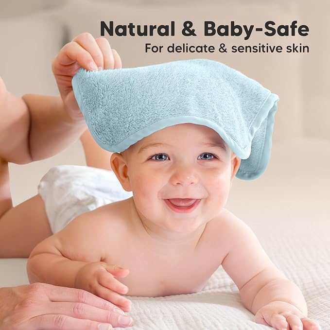 6-Pack Soft Baby Washcloths, Viscose from Bamboo - Kids, Newborn Bath Towels, Infant Shower, Toddler Reusable Face Towel, Gentle on Skin, Face Wash Cloths for Babies, 10x10 (Sky)