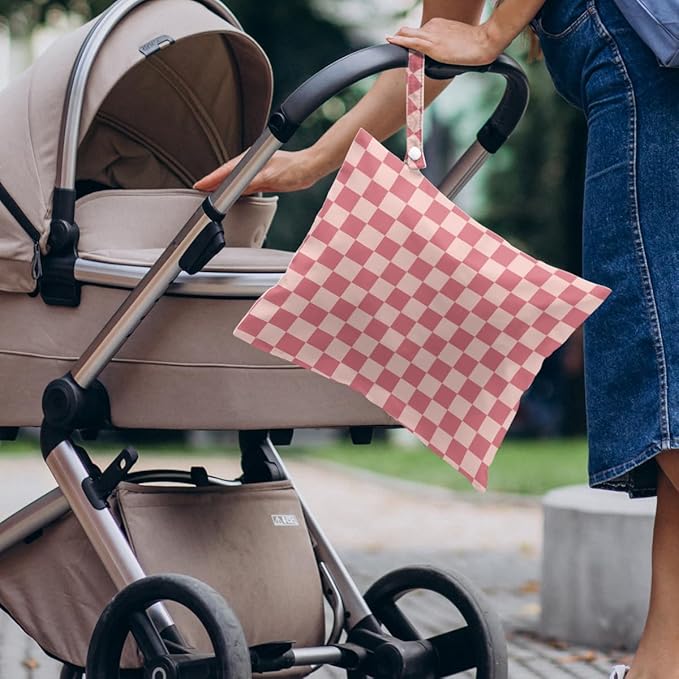 4 Pack Cute Wet Bag Waterproof Washable Reusable Wet Dry Bag for Swimsuit Dirty Clothes Cloth Diaper Travel Pool Yoga Gym Party Camping Toiletries Travel Beach Essentials, Colorful Checkered