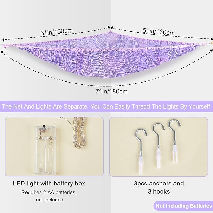 Unicorn Castle Stuffed Animals Net or Hammock Kids Toy Storage Organizer with LED Light Hanging Corner Stuffed Animals Holder Kids Girls Room Decor (Pack of 1)