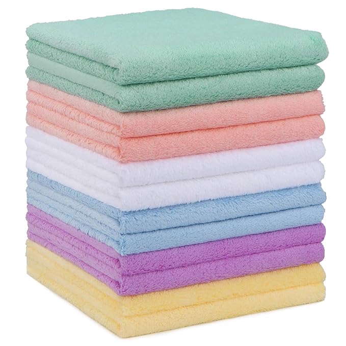 HOMEXCEL Baby Washcloths 12 Pack-Microfiber Baby Bath Face Towel 11.5 x 11.5 Inch Extra Absorbent and Soft Burp Cloth and Wash Cloths for Newborn-Infants and Toddlers-Gentle On Sensitive Skin