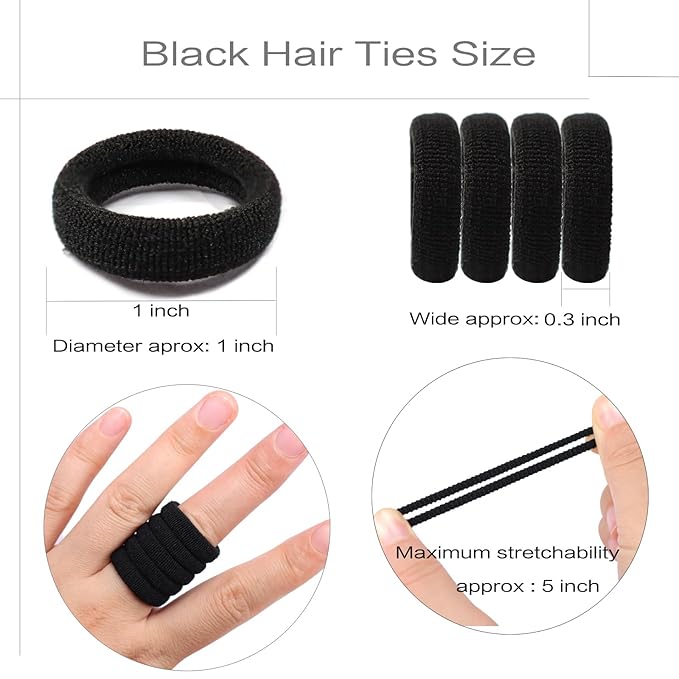 WillingTee 120 Pcs Baby Hair Ties, Cotton Toddler Hair Ties for Girls and Kids, Multicolor Small Seamless Hair Bands Elastic Ponytail Holders,Black