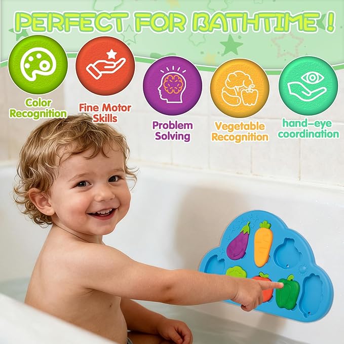 Silicone Bath Toys for Toddlers 1-3 - Sensory Baby Bath Toys with Suction Cup - Puzzles Toy Soft Textured Educational Learning Toddler Baby Toys 1 2 Year Old Boy Girl Gifts
