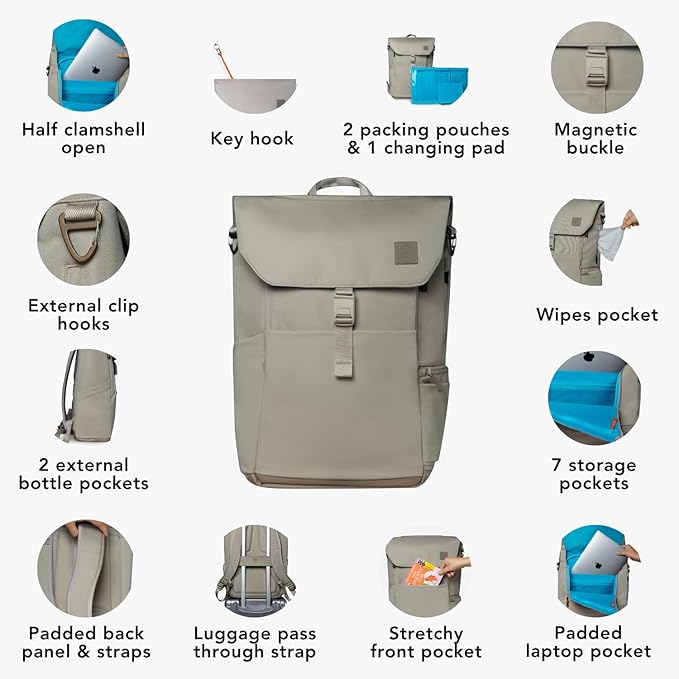 Huhu Diaper Bag Backpack – Large Baby Bag for Moms & Dads – Water-Resistant, Unisex Travel Kit for New Parents – Includes Changing Pad and 2 Organizer Pouches (Daybreak Taupe)