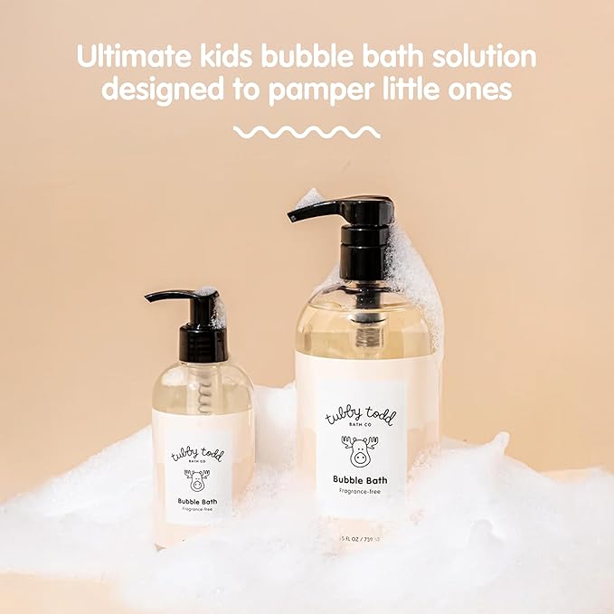 TUBBY TODD Bubble Bath for Kids, Toddlers & Babies - Hypoallergenic, Non-Irritating Sensitive Skin Bubble Bath - 2 Pack, 25 fl oz & 8 fl oz - Fragrance Free