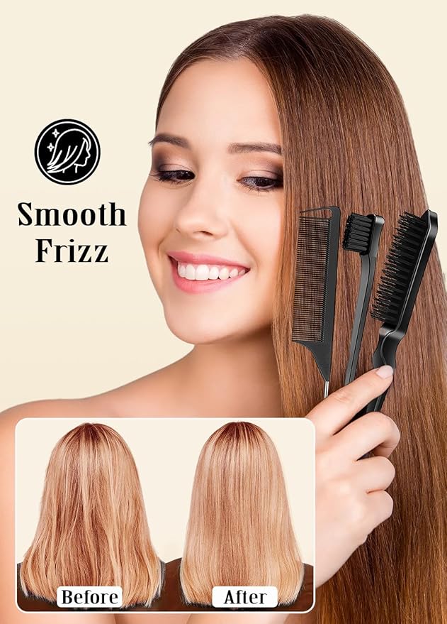 Slick Back Hair Brush Hair Wax Stick Set, Hair Bun Accessories, Smoothing Flyaways Baby Hairs Edges, Sleek Ponytails Updos for Women, Kids & Teen Girls