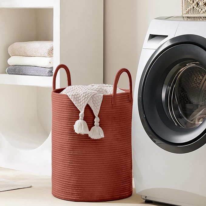 YOUDENOVA Laundry Hamper Basket, Woven 58L Tall Laundry Basket for Blanket Organizer- Clothes Hamper Baby Nursery Hamper for Blanket Storage in Bedroom