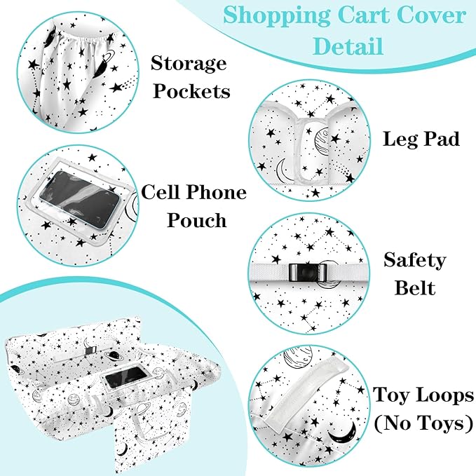 Shopping Cart Cover for Baby Girl Boy 2-in-1 High Chair Water Resistant High Chair Cover w/Phone Pouch Pocket Gender Neutral Cart Cover for Babies Padded Grocery Cart Cover for Baby