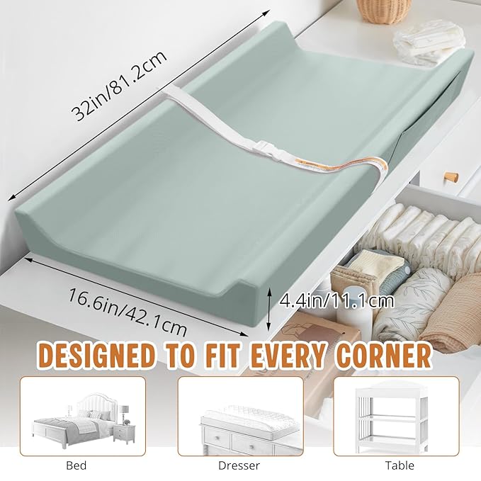 Vegan Leather Baby Changing Pad, Waterproof & Wipeable Soft Diaper Changing Mat 32“ x 16.6" Comfortable Infant Changing Station for Dresser & Table