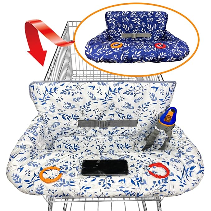 Shopping Cart Cover for Baby Grocery Cart Cover for Baby boy and Baby Girl, High Chair Cover for Baby and Toddler, Baby Registry Gift - Waterproof - Extra Large - Cotton - Double Sided (deep Blue)