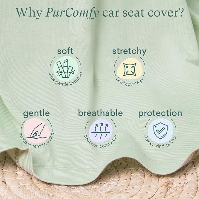 PurComfy Baby Car Seat Cover, Supersoft Bamboo Viscose Carseat Cover for Infant Boys & Girls, Breathable Multi-Use Breastfeeding Covers, Canopy for Carrier, Stroller, Shopping Cart & High Chair