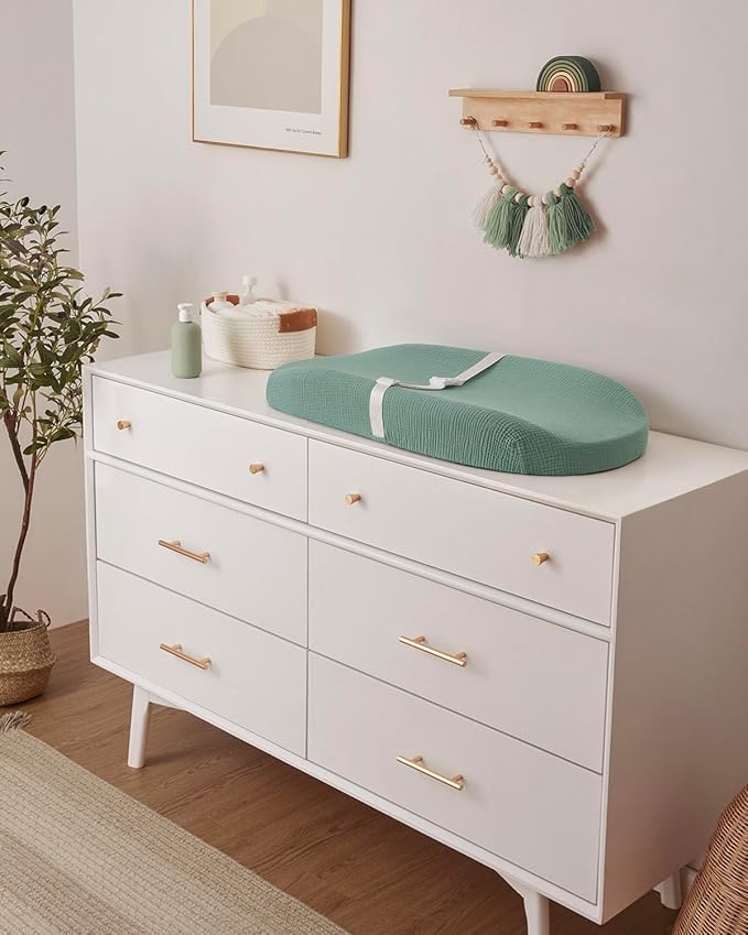 Blissful Diary Muslin Baby Changing Pad with Waterproof Lining Foam, Diaper Changing Table Pad with Cover for Dressers (Roman Green, Avocado)