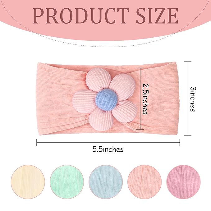 CÉLLOT 5 Pcs Baby Flower Headbands Baby Girls Nylon Headbands Soft Hairbands Hair Accessories for Newborn Infant Toddler Kids(Vibrant Color