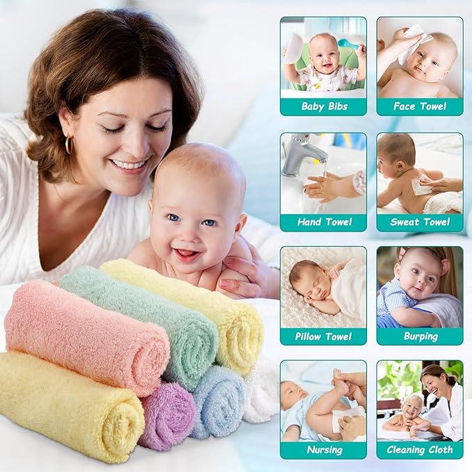 HOMEXCEL Baby Washcloths 12 Pack-Microfiber Baby Bath Face Towel 11.5 x 11.5 Inch Extra Absorbent and Soft Burp Cloth and Wash Cloths for Newborn-Infants and Toddlers-Gentle On Sensitive Skin