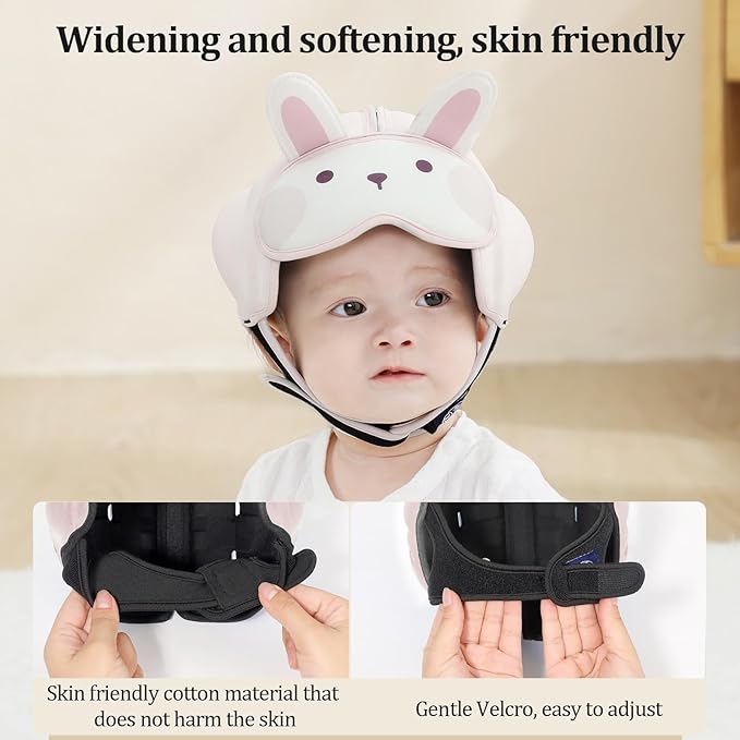 Baby Head Protector Baby Helmet for Crawling and Walking - No Bumps and Soft Safety Peak - Ultralight and Adjustable Baby Head Protector Suitable for Babies 6-24 Months-Rabbit