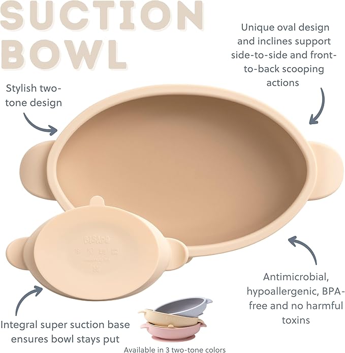 BIBaDO - Silicone Baby Bowl (Fawn) - Stay Put Suction Bowl - Oval Shape - First Meals & Snacks - Durable, Dishwasher & Microwave Safe, BPA Free - Medical Grade - Baby Essentials - 6 Months to 3 Years