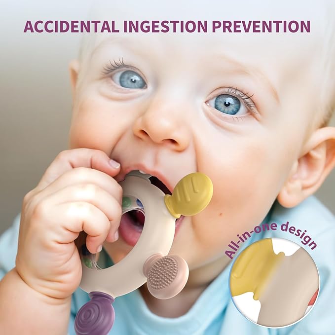 akolik Teething Toys for Babies, Baby Teethers Toy Teething Ring Silicone, Grasping Teething Toy, BPA Free Teething Newborn Accessories for Baby 0 3 6 9 12 18 Months (Ringer Pink)