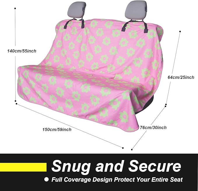 Back Seat Cover for Car Trucks Van SUV,Waterproof Rear Bench Towel Seat Covers for Dogs and Kids,Automotive Backseat Protector (Flower and Pink)