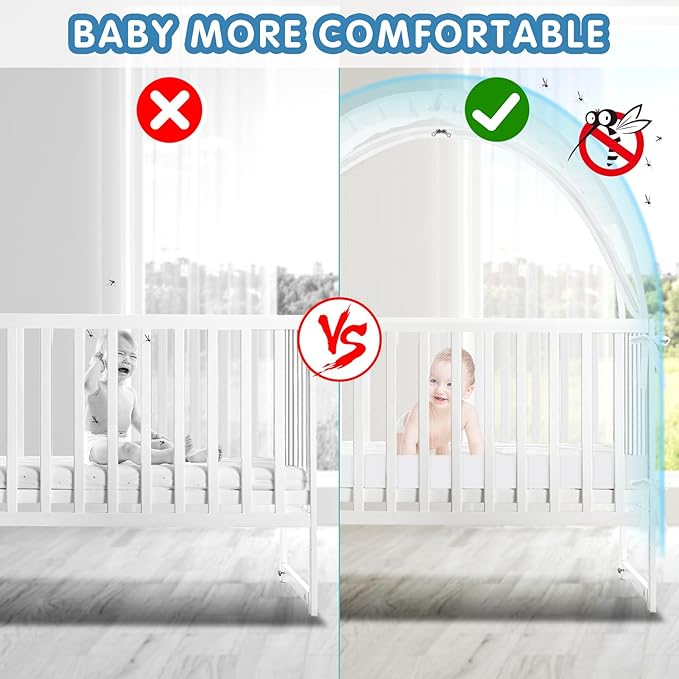 Crib Tent - Crib Net to Keep Baby in, Stop Baby from Climbing Out of Crib, Pop Up Baby Crib Tent with Double Zip Strong Rods and Breathable Net Clear Visibility Easy to Install (White, Large)