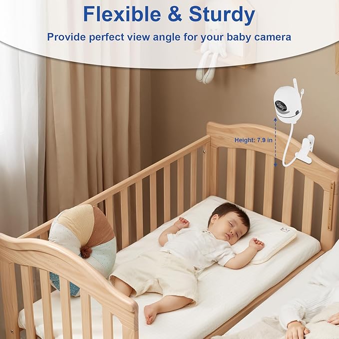 Flexible Baby Monitor Mount for HelloBaby HB6550/HB65/HB66/HB248, ANMEATE SM935E Baby Camera Mount Adjustable Clip Clamp Mount Long Gooseneck Arm,Baby Monitors Holder No Tools or Wall Damage(8 inches)