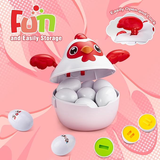 Easter Egg Matching Game for Toddlers - Educational Color & Shape Recognition Toy, 12-Piece Set | Easter Basket Stuffers for Kids