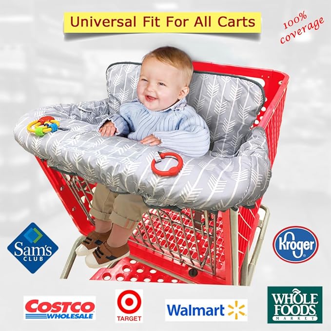 Shopping Cart Cover for Baby Grocery Cart Cover for Baby boy and Baby Girl, High Chair Cover for Baby and Toddler, Baby Registry Gift - Waterproof - Extra Large - Cotton - Double Sided (Light Grey)