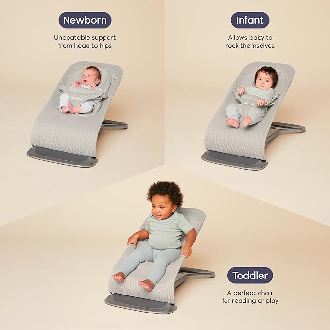 Ergobaby Evolve 3-in-1 Mesh Baby Bouncer Seat, Adjustable Multi-Position Infant Bouncer and Toddler Chair, Breathable Mesh, Converts from Newborn to Toddler - Cream