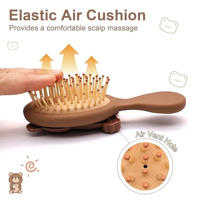 Mini Toddler Hair Brush Detangler Brush Kids Detangling Hairbrush Soft Massage Comb Small Travel Hair Brush for Thick Curly Thin Long Short（Brown）