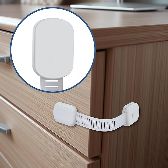 Child Proof Cabinet Locks - Cabinet Locks Baby Proofing with 3M Adhesives for Refrigerator, Oven, Cupboards, Toilet Seat - Adjustable,Easy Installation,No Drilling (4 Pack)