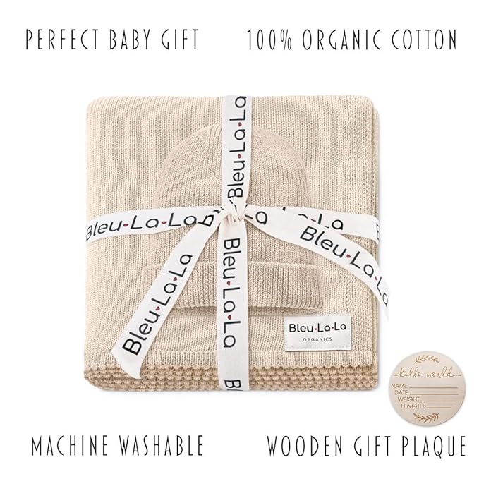 Luxe Collection 100% Organic Luxury Knit Baby Blanket + Hat Set (Oatmeal)
