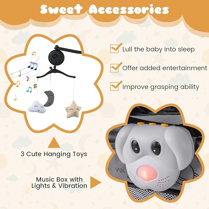 BABY JOY 3 in 1 Pack and Play, Portable Baby Playard with Bassinet, Changing Table, Lockable Wheels, Glowing Music Box, Travel Baby Crib Bassinet Bed from Newborn to Toddler