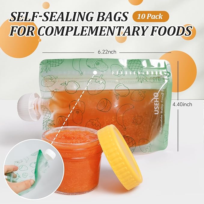 16 pcak Glass Baby Food Storage Containers & 10 Pack Reusable Baby Food Pouches Set, 4 oz Glass Jars with lids for Infant Baby Food,Freezer and Microwave Safe,100% Leak Proof,Reusable BPA Free（16）