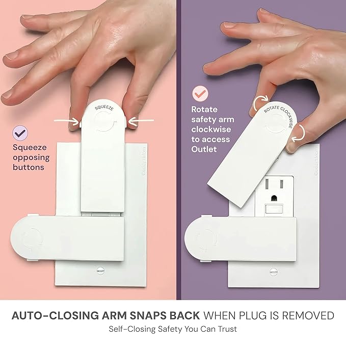 Geddy's Mom Shut Your Face Self-Closing Outlet Cover Plate System – Child Safety, Automatic Protection for 1-Screw Duplex Outlets, Easy Install, Award-Winning Baby Proofing Solution