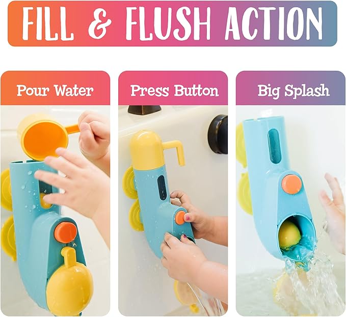 Fill N' Splash Submarine Bath Toy - Bath Toys for Toddlers 1-3 - 4 - 5 Years Old Bath Tub Toys for Boys & Girls - Toddler Bath Toys - Bathtub Toys