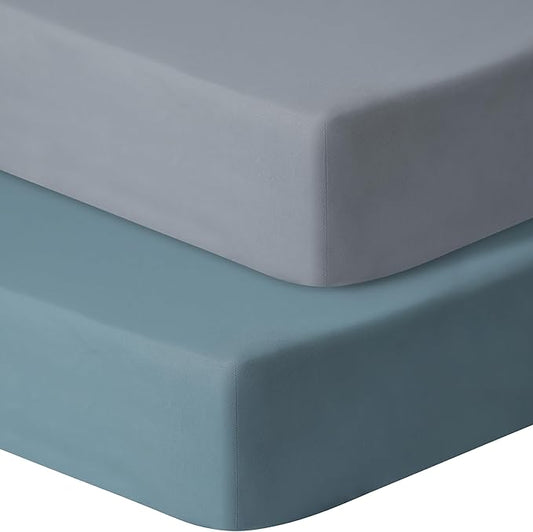 Pack and Play Sheets Fitted, 2 Pack Pack n Play Sheets for Graco Pack n Play Mattress, Unisex Playard Sheets for Boys Girls(Dark Green & Dark Grey, 38 X 26 Inch)