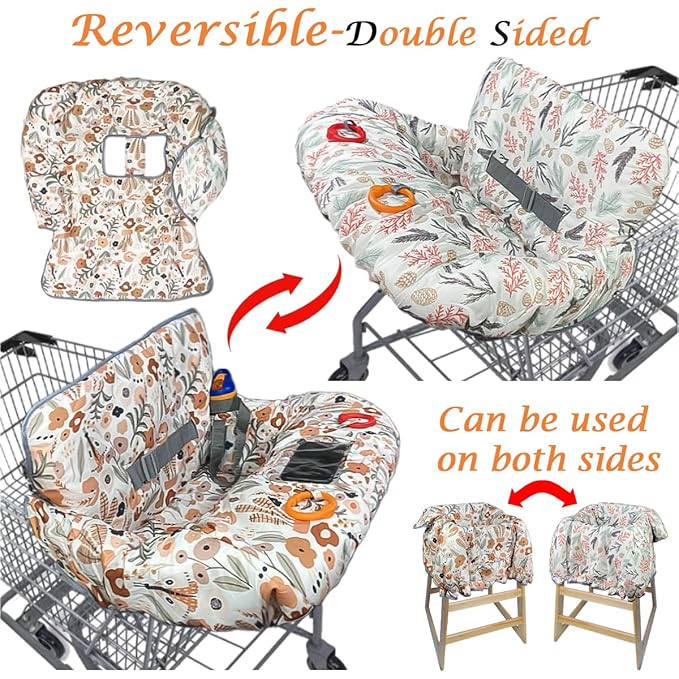 Shopping Cart Cover for Baby Grocery Cart Cover for Baby boy and Baby Girl, High Chair Cover for Baby and Toddler, Baby Registry Gift - Waterproof - Extra Large - Cotton - Double Sided (Orange)