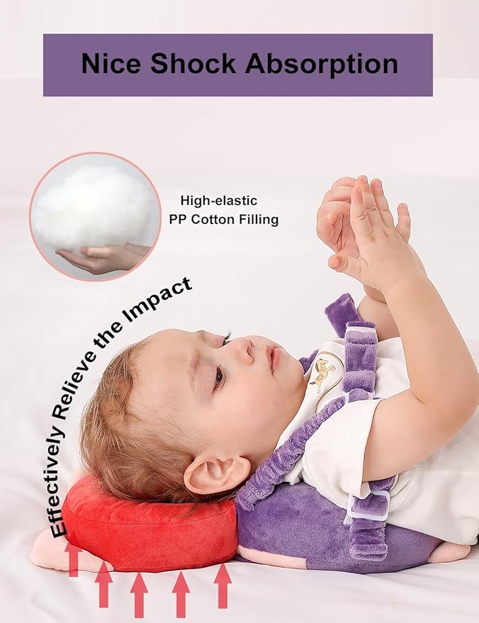 JunNeng Baby Head Protector Backpack, Toddler Walking Fall Head Protection, Purple Pig