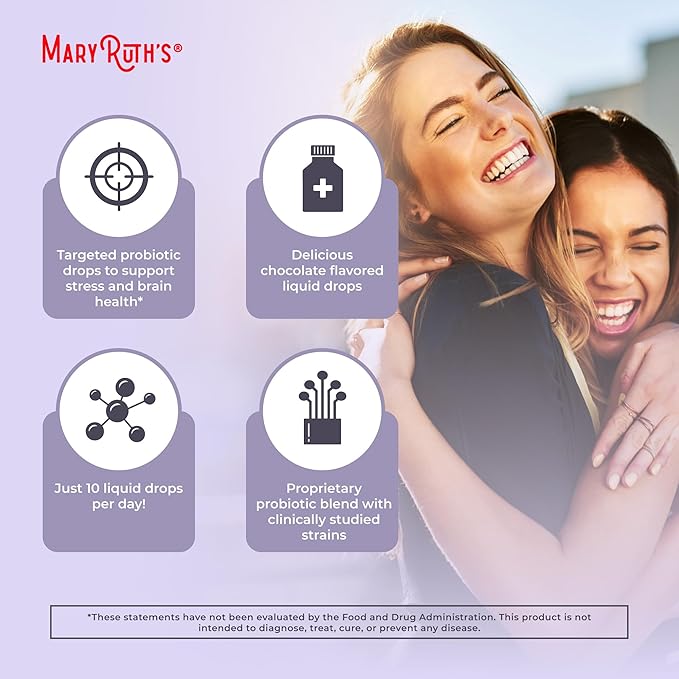 MaryRuth Organics USDA Organic Stress & Cognition Probiotics for Women | Focus Supplement | Support Calm | Stress Relief Supplement | Womens Probiotic | Gut Health for Women | Vegan | 30 Servings
