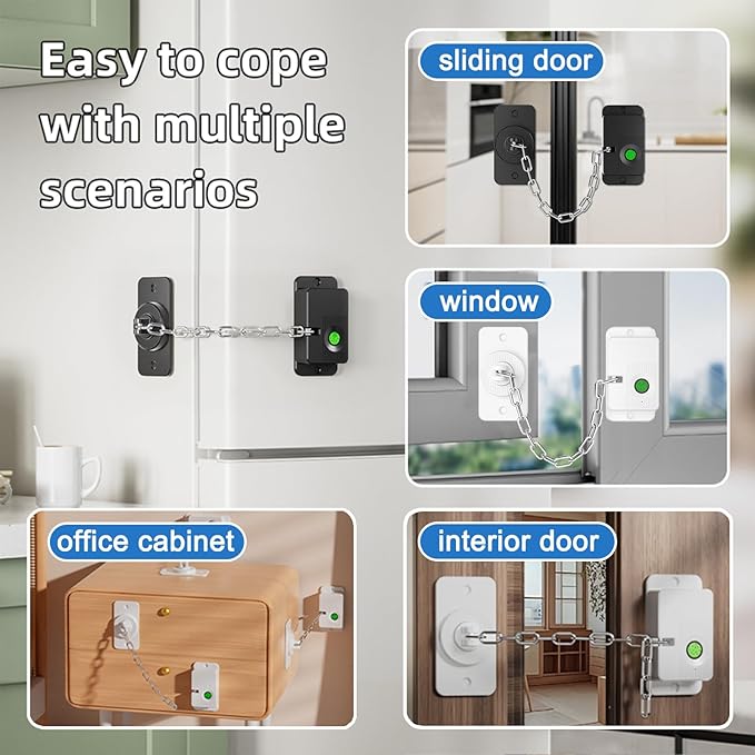 Fingerprint Child Proof Door Lock 2Pcs, Refrigerator Lock with Fingerprint & Door Locks for Kids safety, for Door Lock, Cabinet Locks and Window Locks,Strong Adhesive No Drilling(Black)
