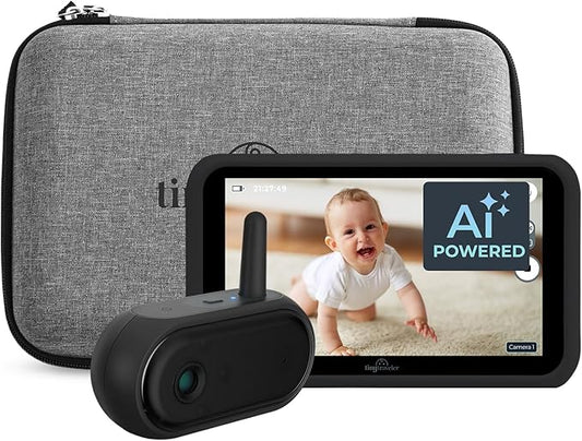 Tiny Traveler Ai Smart Wireless Baby Car Monitor with Travel Kit - AI-Powered Safety Alerts: Cry/Laugh/Stand Detection, Virtual Fence, Long Range 1000ft Night Vision Lullabies Night Light - Black
