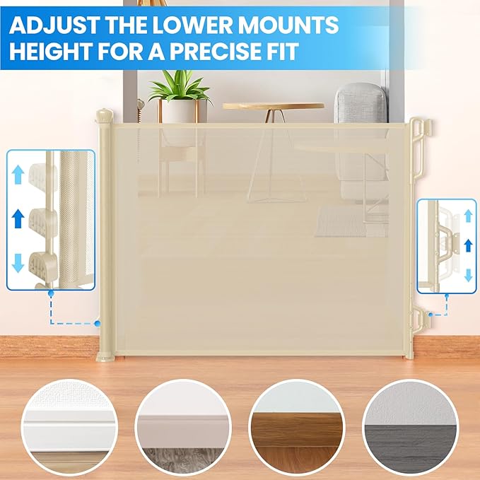 Retractable Safety Baby Gate or Mesh Dog Gate,Durable Portable Mesh Retractable Gate,Easy to Use for Stairs, Doorways, Hallways, Indoor, Outdoor, 33.5" Tall, Up to 55" Wide, Cream