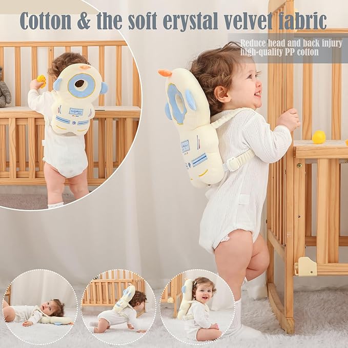 Baby Head Protector Backpack -Soft & Lightweight Pads - Prevents Bebes Backward Fall Astronauts Plush Stuffed