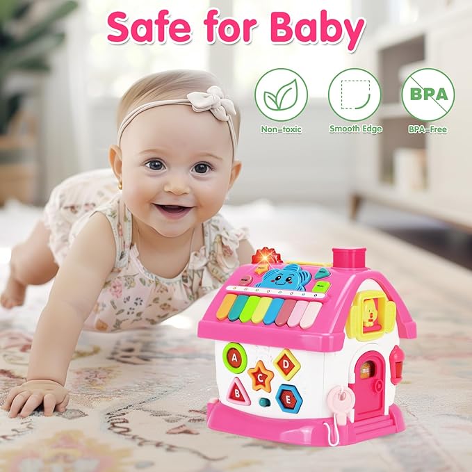 Toys for 1+ Year Old Girl Gifts: Montessori Musical Toddler Toys Age 1-2 - 8-in-1 Multi-Functional House Educational Baby Girl Toy 12-18 Months - First Birthday Gift for 1 2 Year Old Girls Boys Kids