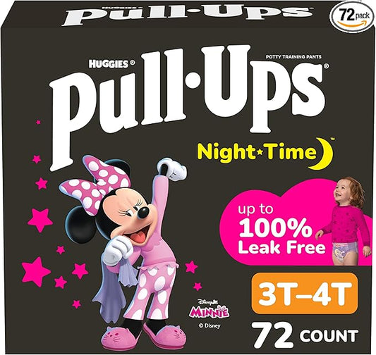 Pull-Ups Girls' Night-Time Potty Training Pants, Size 3T-4T Overnight Training Underwear (32-40 lbs), 72 Ct
