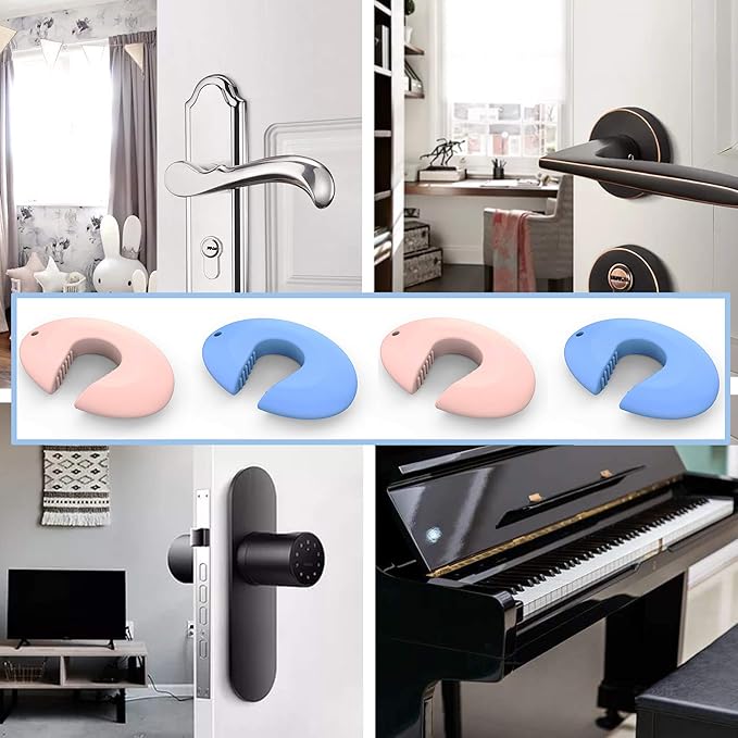 Silicone Door Pinch Guard and Door Slam Stopper, Durable Finger Pinch Guard, Prevents Pinch Injuries, Slamming Doors, Door Stopper for Kids, 4 Packs （2 Pink 2 Blue）.