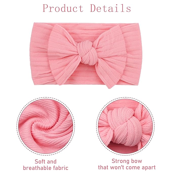 CÉLLOT 10 Colors Super Stretchy Soft Knot Baby Girl Headbands with Hair Bows Nylon Head Wrap For Newborn Baby Girls Infants Toddlers Kids