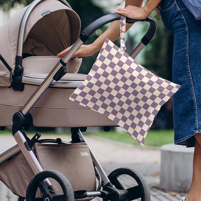 4 Pack Cute Wet Bag Waterproof Washable Reusable Wet Dry Bag for Swimsuit Clothes Cloth Diaper Travel Beach Pool Yoga Gym Party Camping Toiletries Travel Beach Essentials, Colorful Checkered