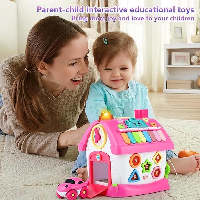 Toys for 1+ Year Old Girls - Montessori 8-in-1 Musical Activity House Toys with Lights, Sounds & Bilingual EN/ES Learning, First Birthday & Xmas Gifts for 1 2 3 Year Old Girl